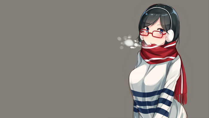 Kirishima from Kancolle wearing scarf and headphones