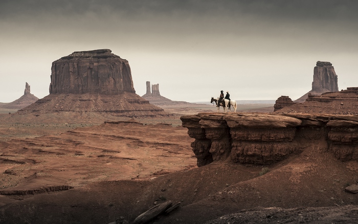 The Lone Ranger on horseback in Monument Valley