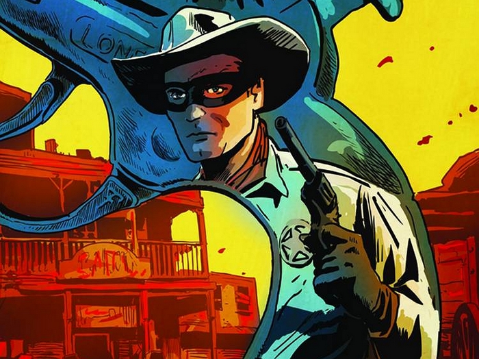 The Lone Ranger holding a gun
