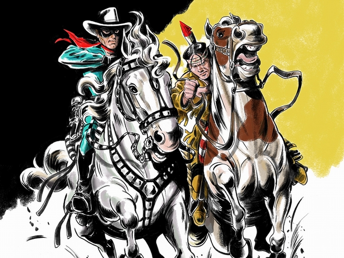 The Lone Ranger and Tonto on horseback