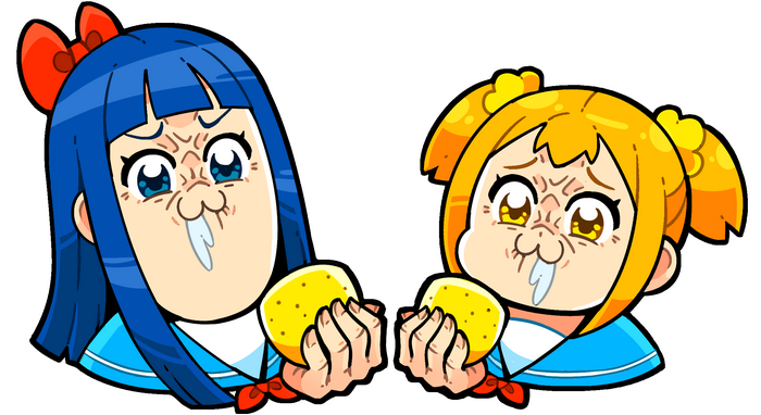 Popuko and Pipimi from Pop Team Epic holding potatoes
