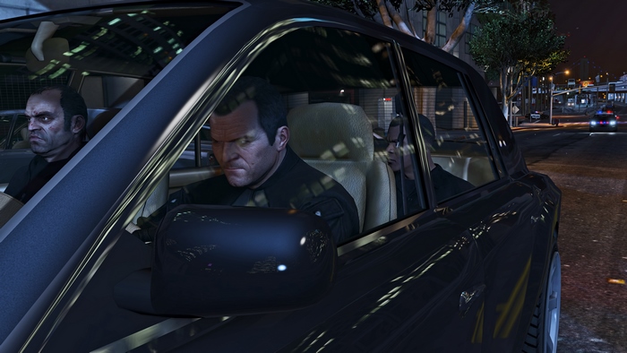 Michael and Trevor from Grand Theft Auto V driving at night