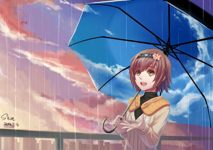 Hinami Fueguchi with umbrella in rain