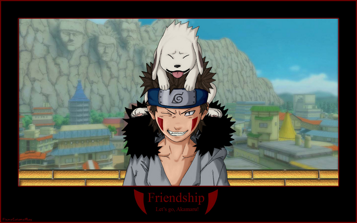 Kiba Inuzuka with Akamaru on Shoulder in Hidden Leaf Village