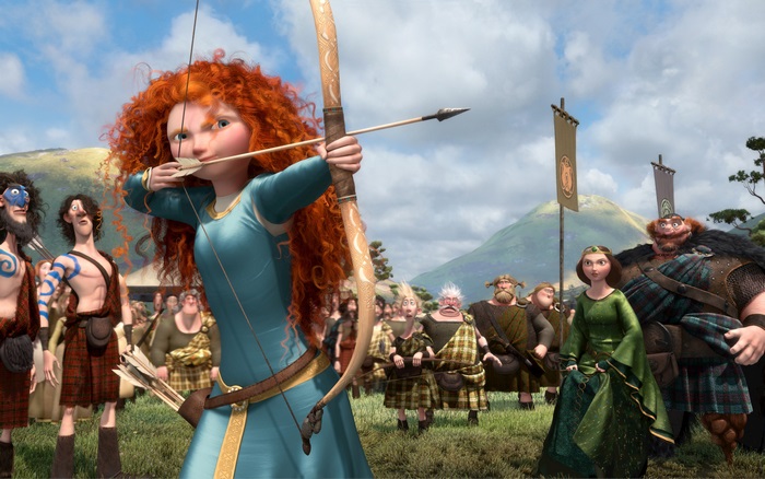 Merida from Brave aiming a bow and arrow