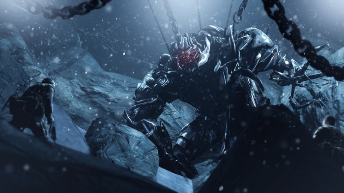 Megatron from Transformers in a snowy cave