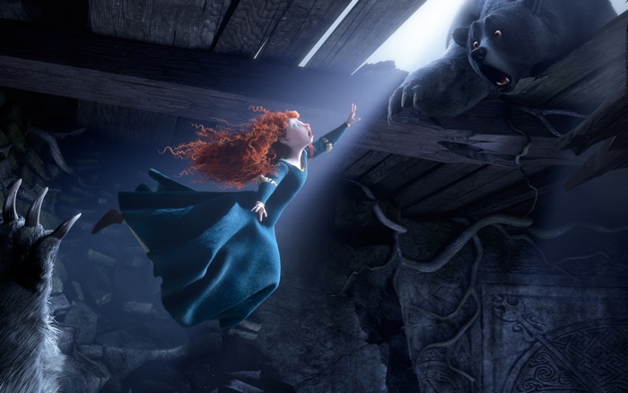 Merida from Brave fighting a bear