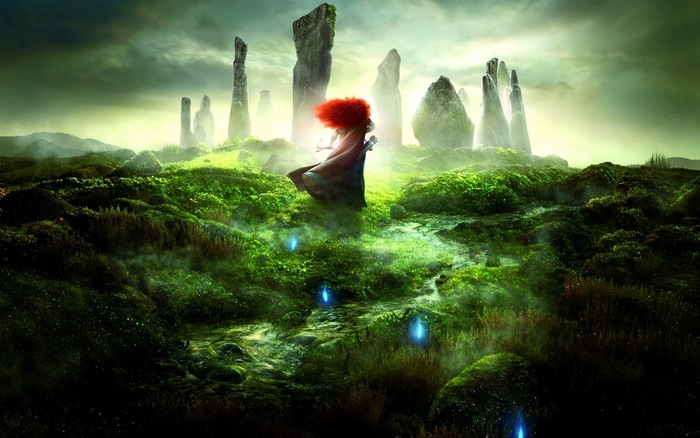 Merida from Brave in a mystical landscape