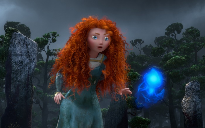 Merida from Brave with a magical blue light