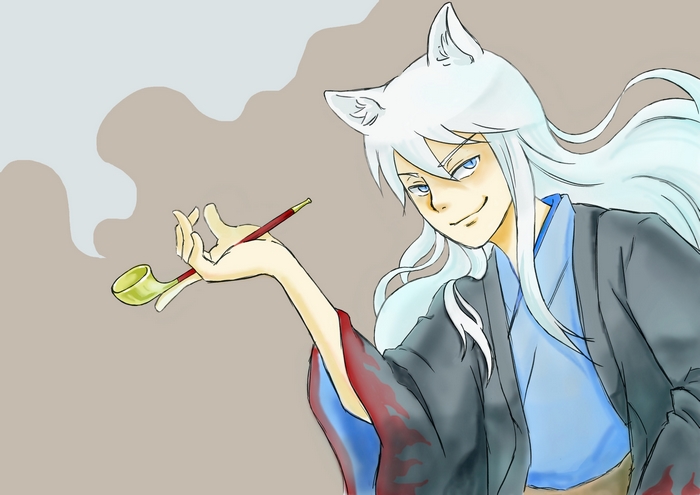 Tomoe from Kamisama Kiss smoking a pipe