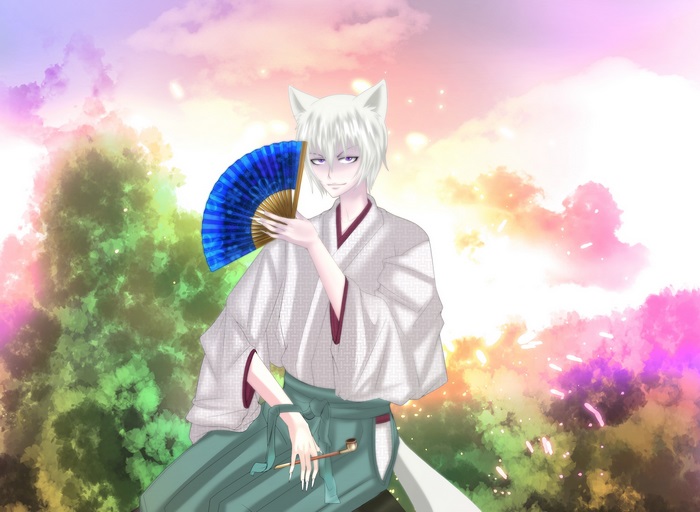 Tomoe from Kamisama Kiss holding a fan