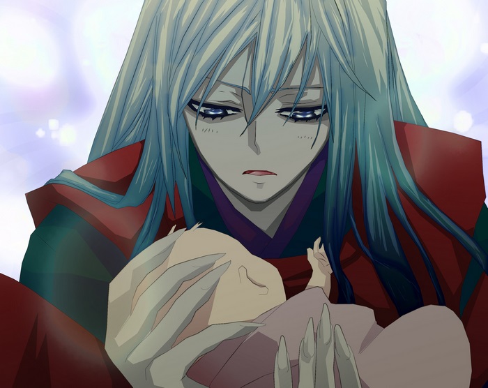 Tomoe holding a baby from Kamisama Kiss