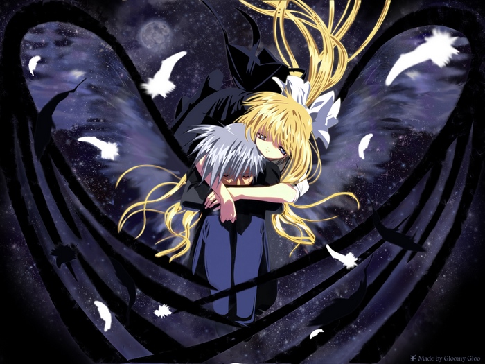 Yukito Kunisaki with blonde girl and dark wings