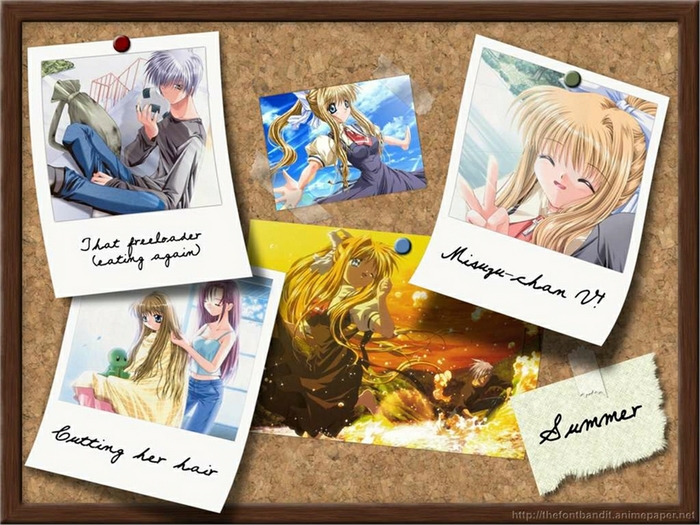 Anime characters on a corkboard