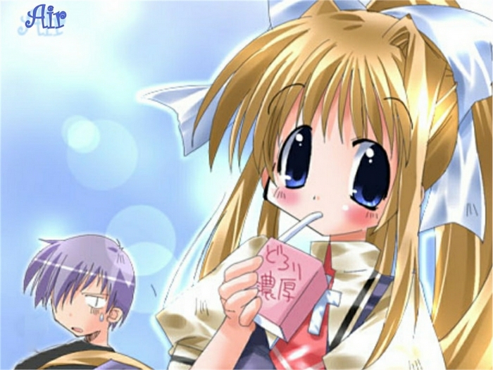 Girl drinking juice with boy in background from Air