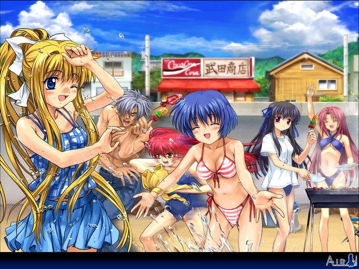 Anime characters at a summer barbecue