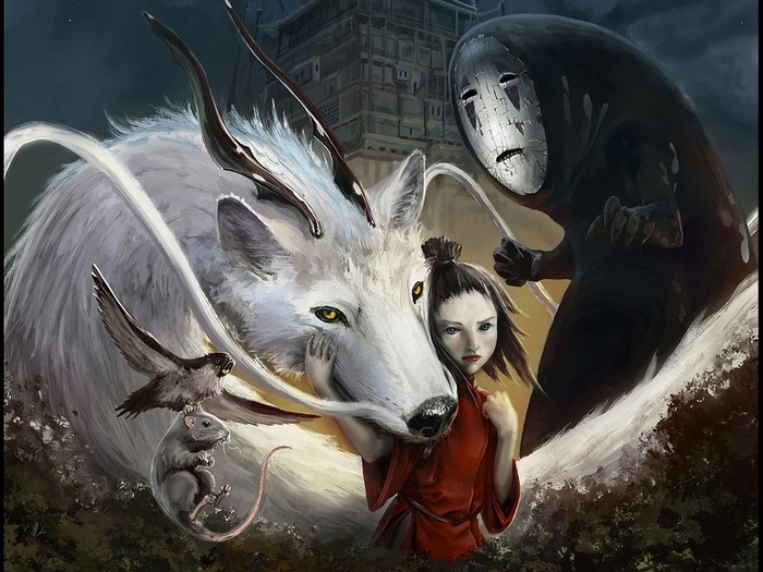 Spirited Away: Chihiro, Haku, No-Face, Boh, and Zeniba