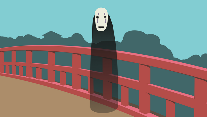 No-Face from Spirited Away on a bridge
