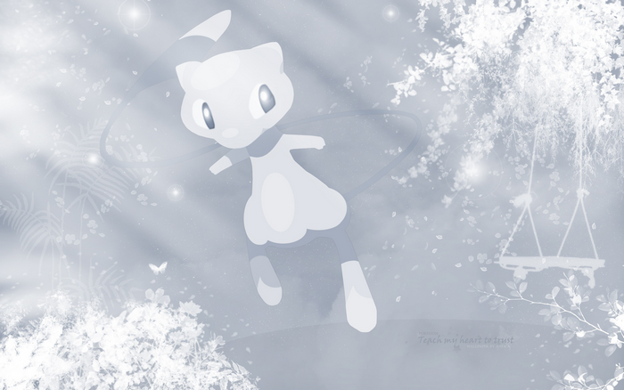Mew from Pokémon in a dreamy forest setting