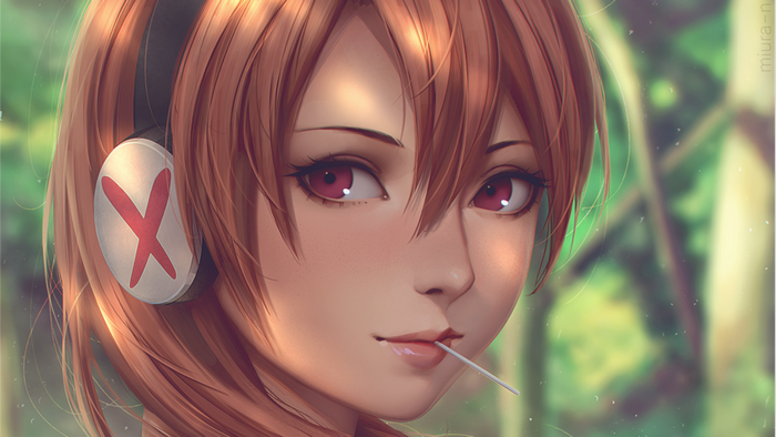 Chelsea from Akame Ga Kill! with headphones and lollipop
