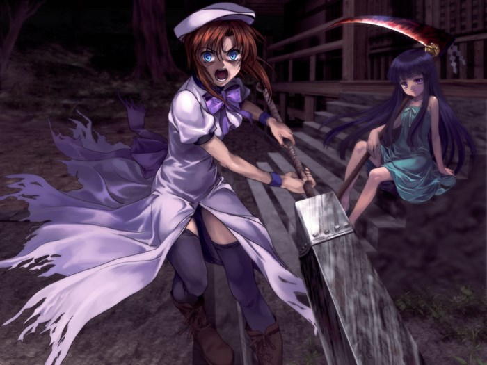 Rena Ryugu with a large weapon