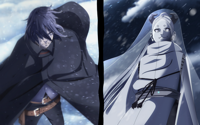 Sasuke Uchiha and Momoshiki Otsutsuki in the snow