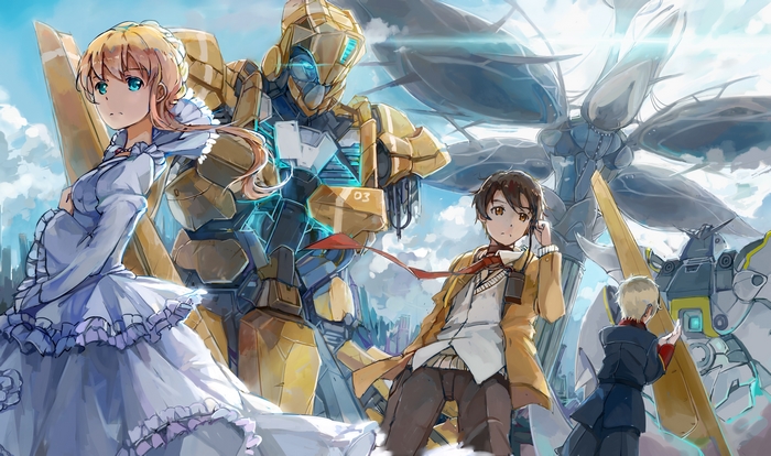 Slaine Troyard with mechs and characters