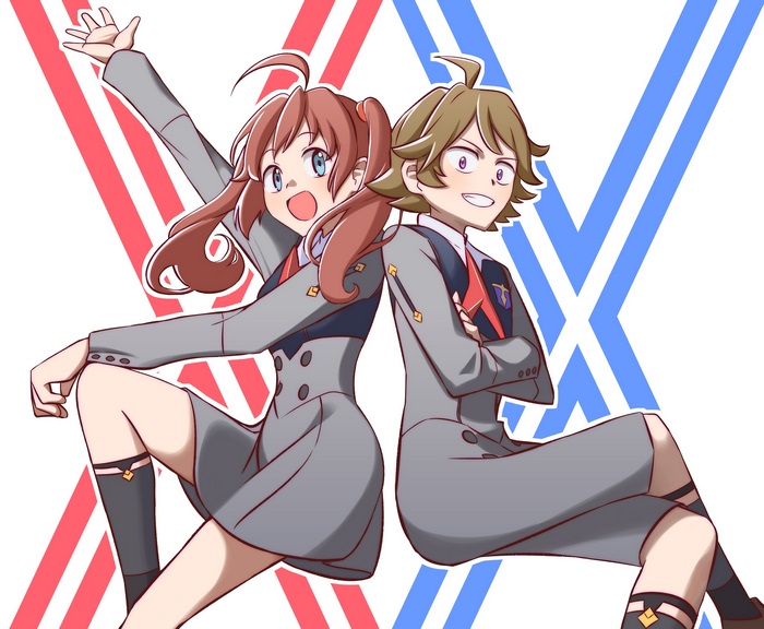 Zero Two and Hiro from Darling in the Franxx