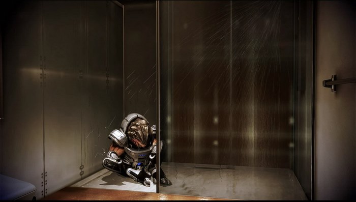 Grunt from Mass Effect in a shower