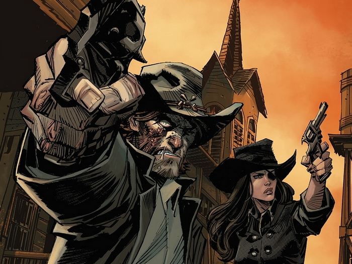 Jonah Hex and woman with guns