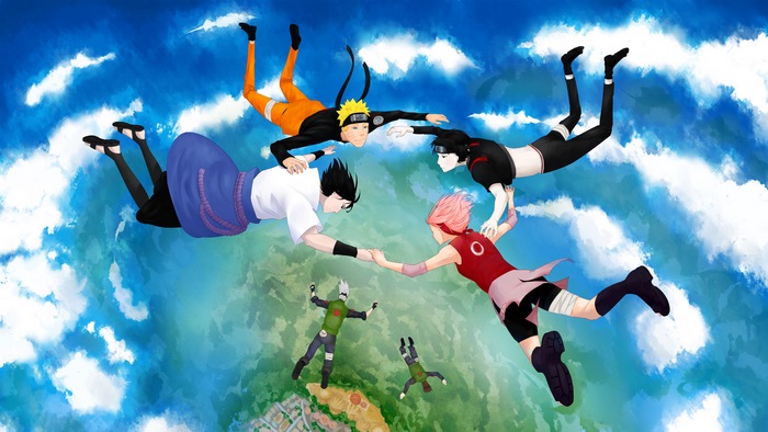 Naruto characters falling from the sky