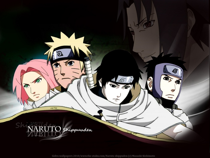 Naruto Shippuden characters Naruto, Sakura, Sai, Yamato, and Sasuke