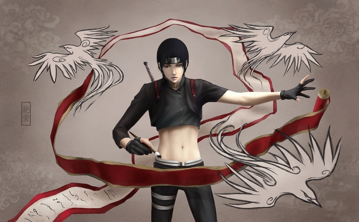 Sai from Naruto drawing ink birds