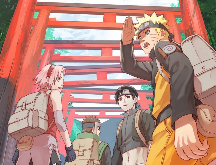 Naruto, Sakura, Sai, and Choji from Naruto