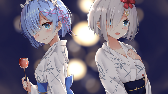 Rem and Ram from Re:Zero wearing yukatas