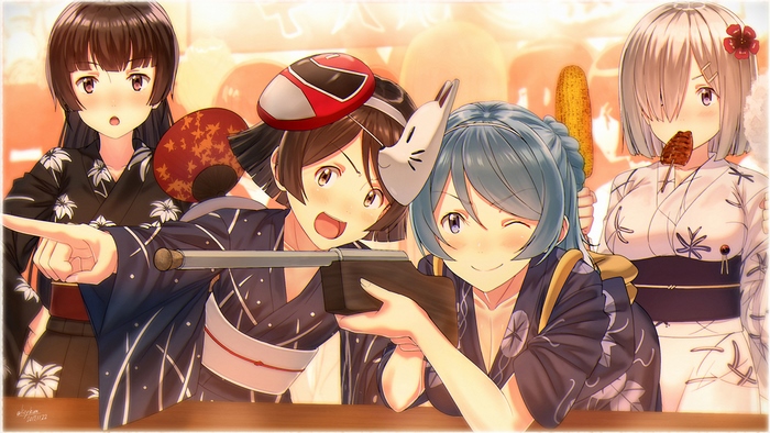 Hamakaze from Kantai Collection playing a shooting game