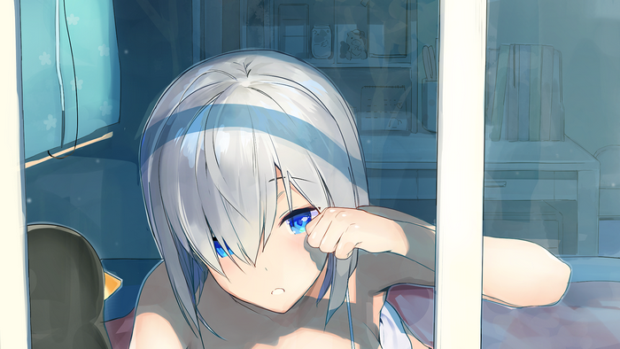 Hamakaze from Kancolle looking out a window