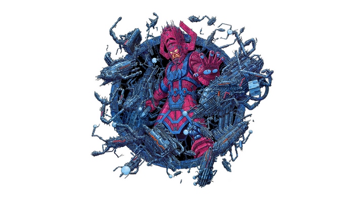 Galactus surrounded by mechanical structures
