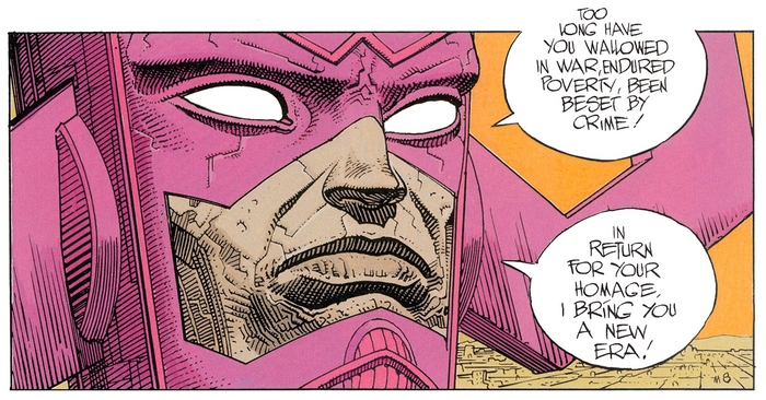 Galactus speaking to a city