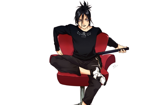 Sonic from One-Punch Man sitting on a chair