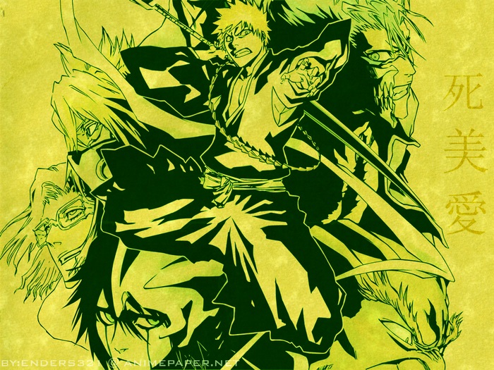 Bleach characters in a stylized illustration