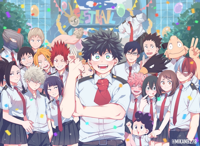 My Hero Academia characters celebrating at a festival