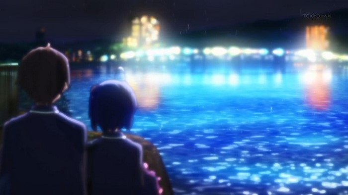 Yūta Togashi and Rikka Takanashi by the water at night