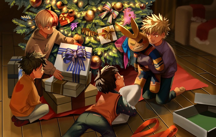 My Hero Academia characters by Christmas tree