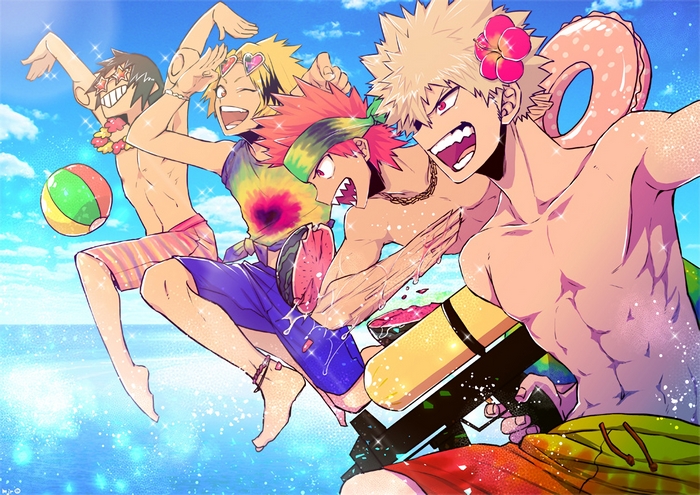 My Hero Academia characters at the beach