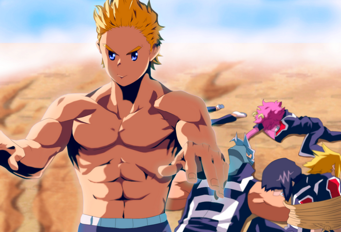 Mirio Togata and captured classmates in desert