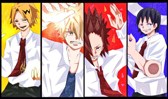 My Hero Academia characters Denki Kaminari, Katsuki Bakugo, Eijiro Kirishima, Hanta Sero