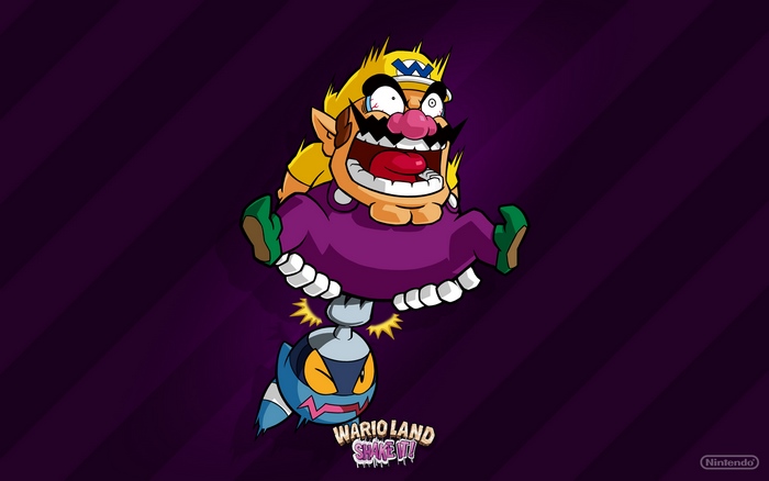 Wario from Wario Land: Shake It! on purple background