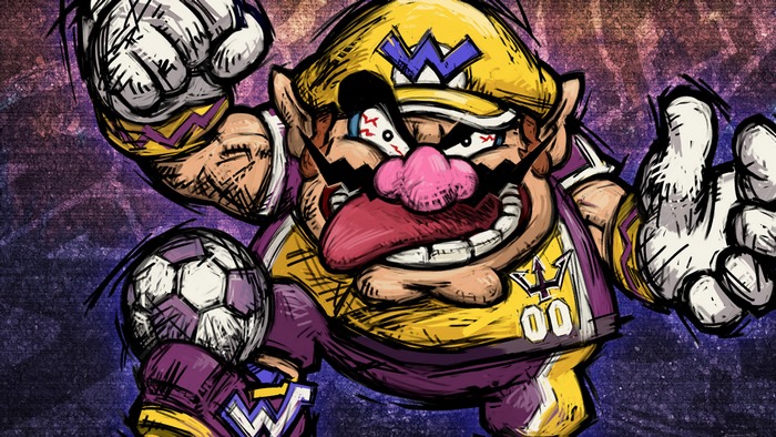 Wario from Mario holding a soccer ball