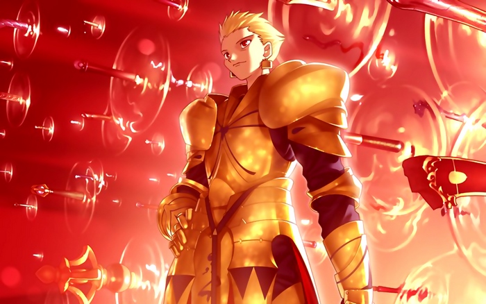 Archer from Fate/Zero surrounded by Gate of Babylon